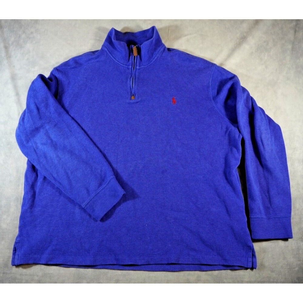 Polo‎ Ralph Lauren Sweater Mens XL Extra Large Blue Quarter Zip Long Sleeve